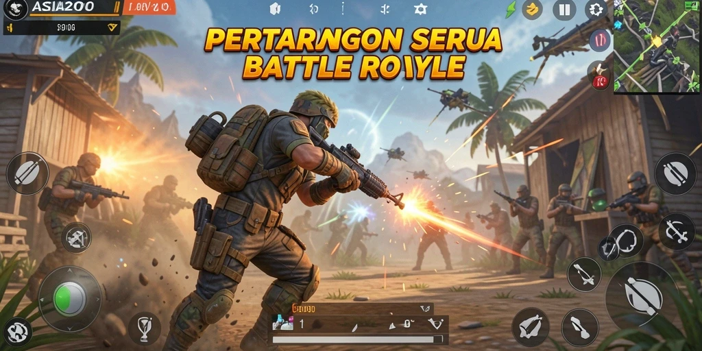 Tampilan gameplay seru di ASIA200 dengan aksi Battle Royale.
