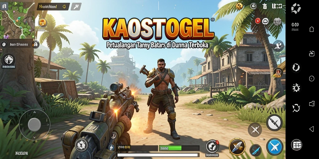 Tangkapan layar gameplay KAOSTOGEL menampilkan petualangan di dunia terbuka yang luas.