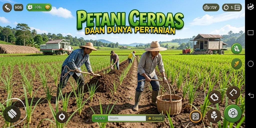 Tampilan gameplay N06 menampilkan kebun yang subur dan hewan ternak yang bahagia.