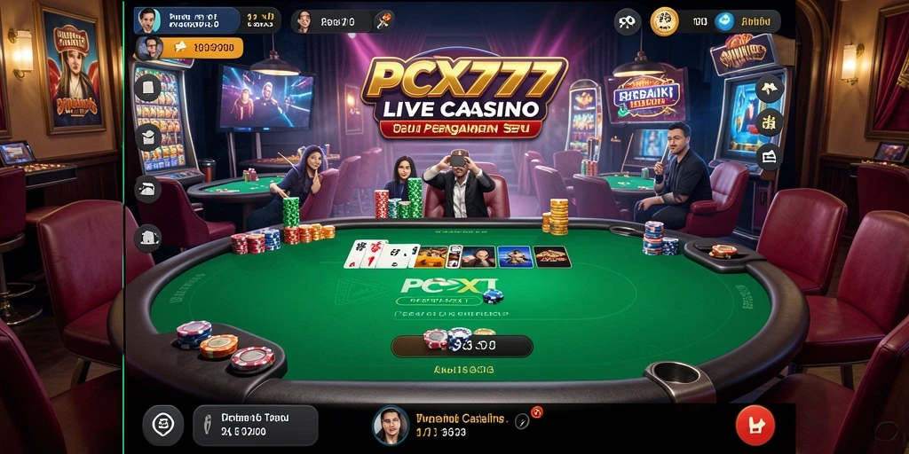 Tangkapan layar gameplay PCX777 menunjukkan suasana kasino yang realistis dan seru.