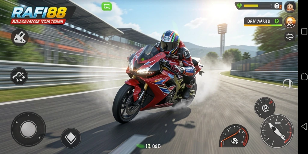 Tampilan gameplay menegangkan dari RAFI88 saat balapan motor.