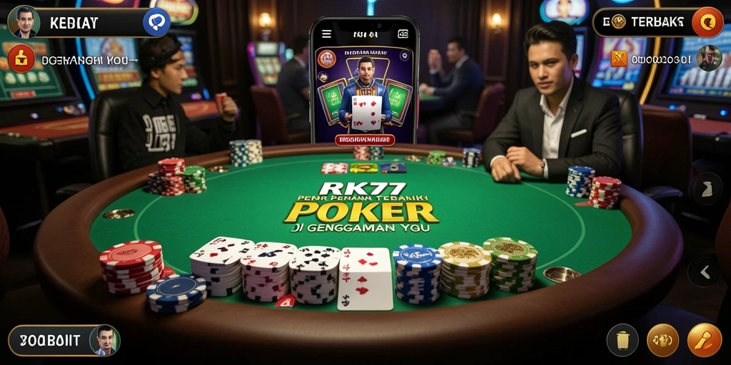 Tampilan gameplay menarik di RK77 saat bermain Poker.